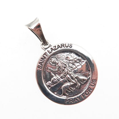 925 Sterling Silver Vintage Italy Saint Lazarus Oxidized Charm Pendant