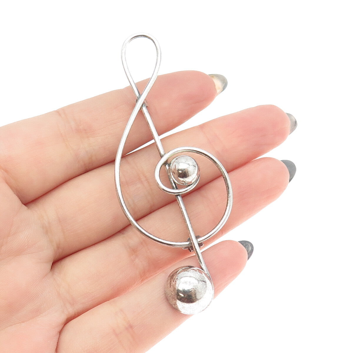 LANG 925 Sterling Silver Vintage Treble Clef Music Pin Brooch