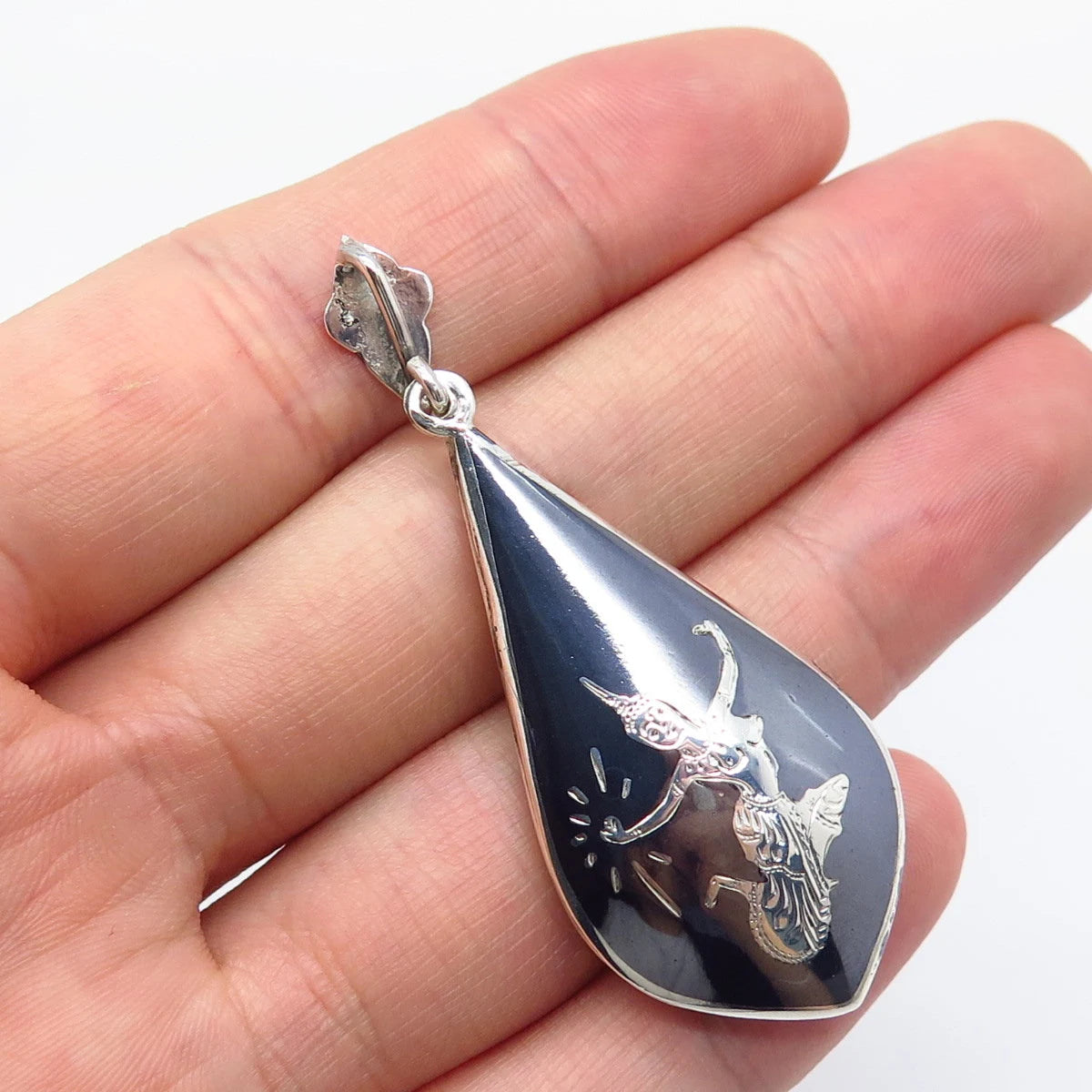 925 Sterling Silver Vintage Niello Hindu Goddess Pendant