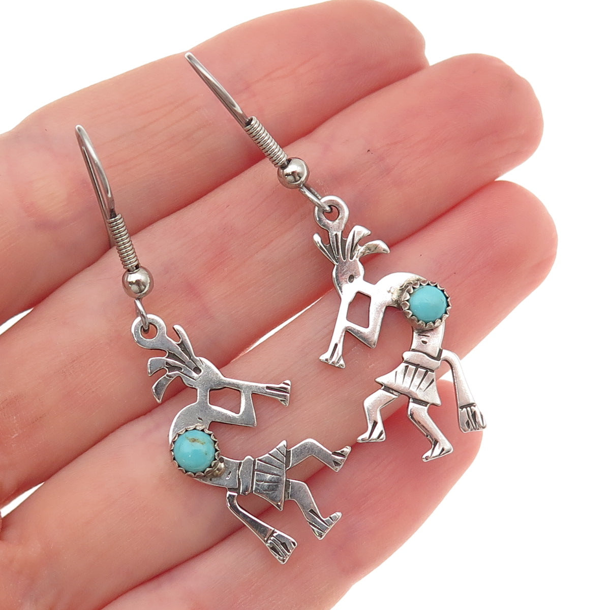 Abel Toledo Navajo Old Pawn Sterling Silver Vintage Turquoise Kokopelli Earrings