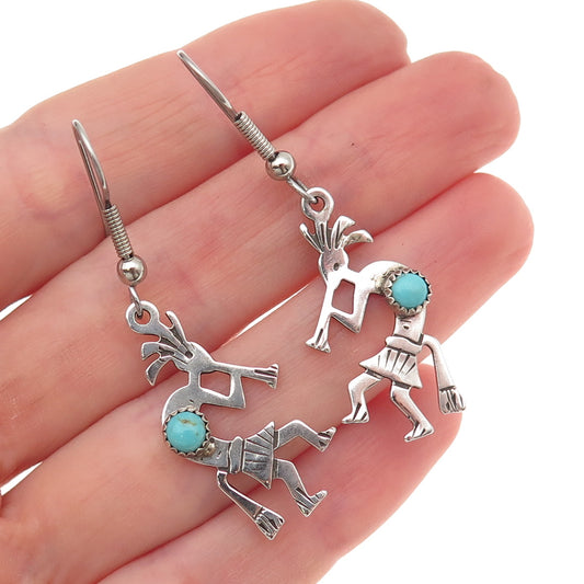 Abel Toledo Navajo Old Pawn Sterling Silver Vintage Turquoise Kokopelli Earrings