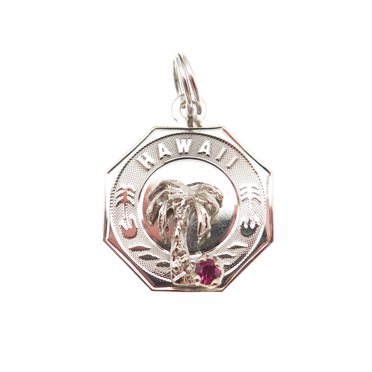 CREA 925 Sterling Silver Vintage Rhinestone Hawaii Palm Tree Mini Charm Pendant