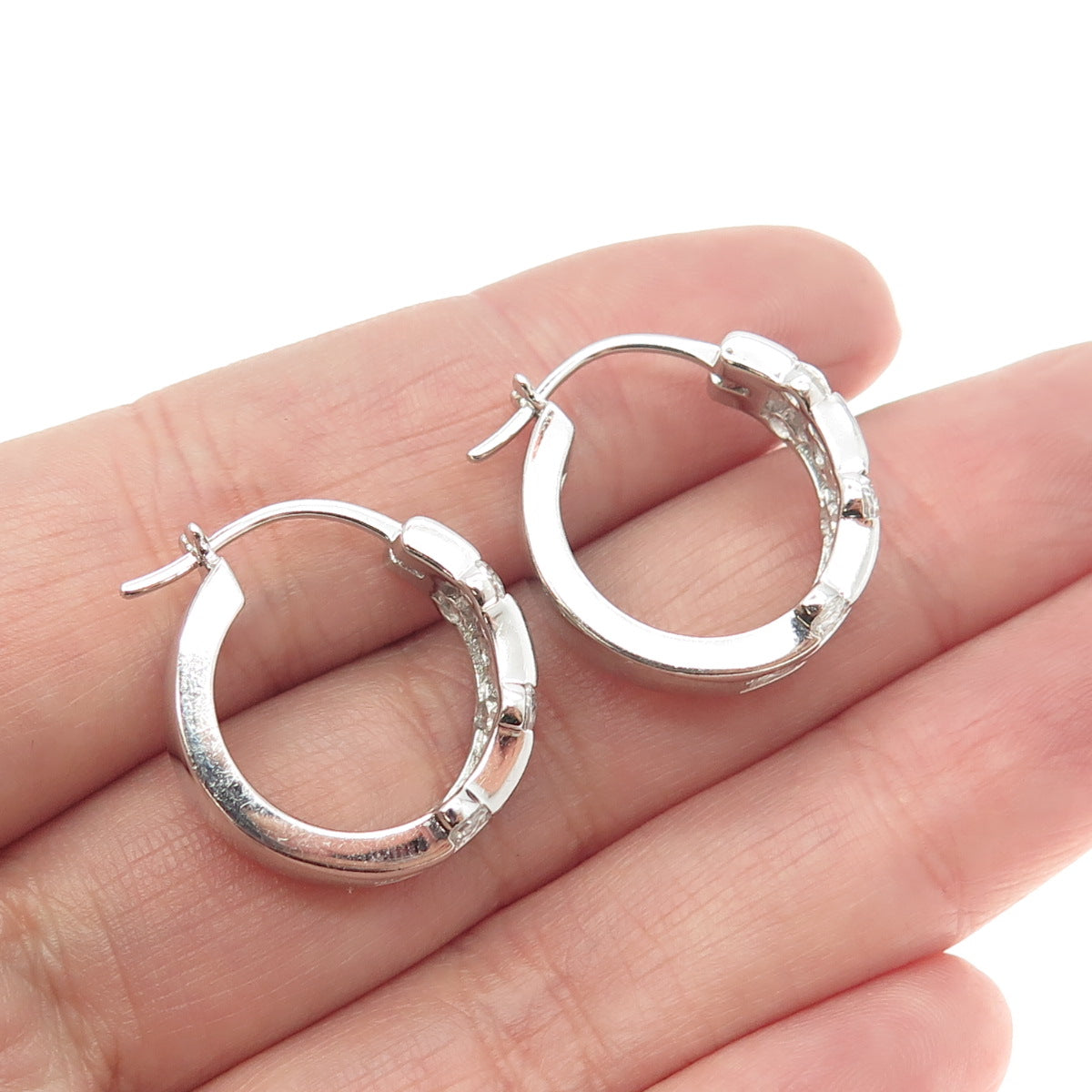 925 Sterling Silver Round-Cut White C Z Station Hoop Earrings