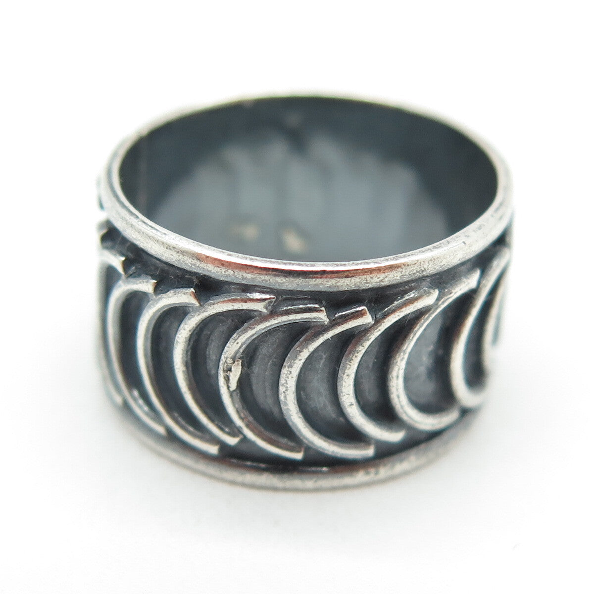925 Sterling Silver Vintage Mexico Rolo Link Band Oxidized Ring Size 4.5