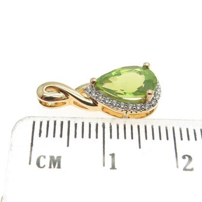 SAI 925 Sterling Silver 2-Tone Real White Topaz & Peridot Gemstone Pendant