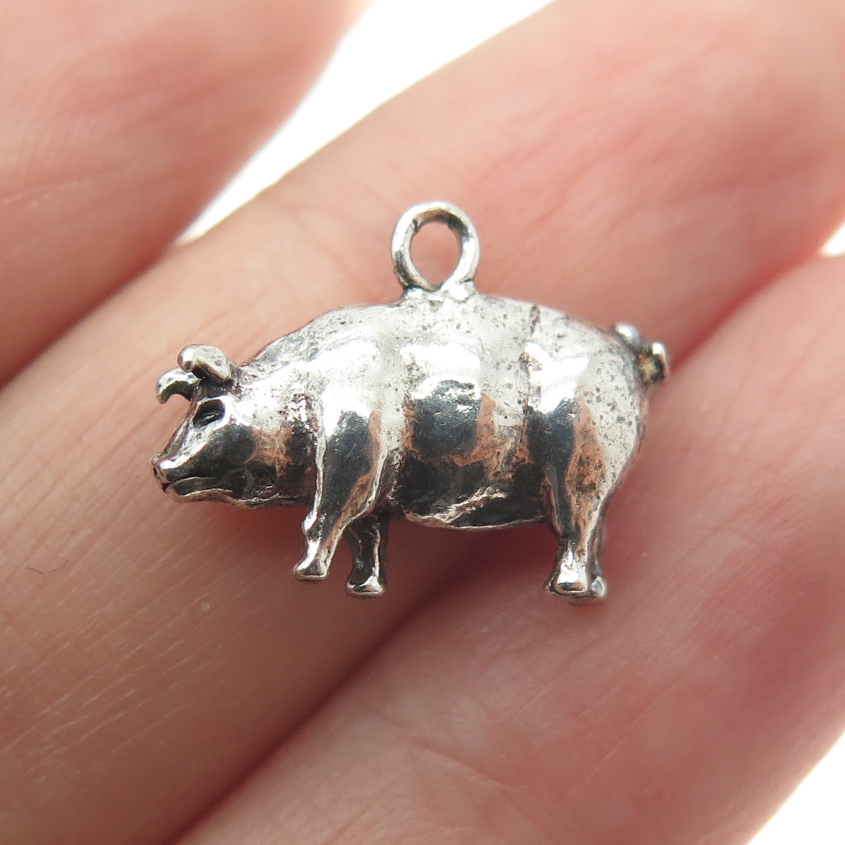 925 Sterling Silver Vintage Pig / Boar 3D Pendant