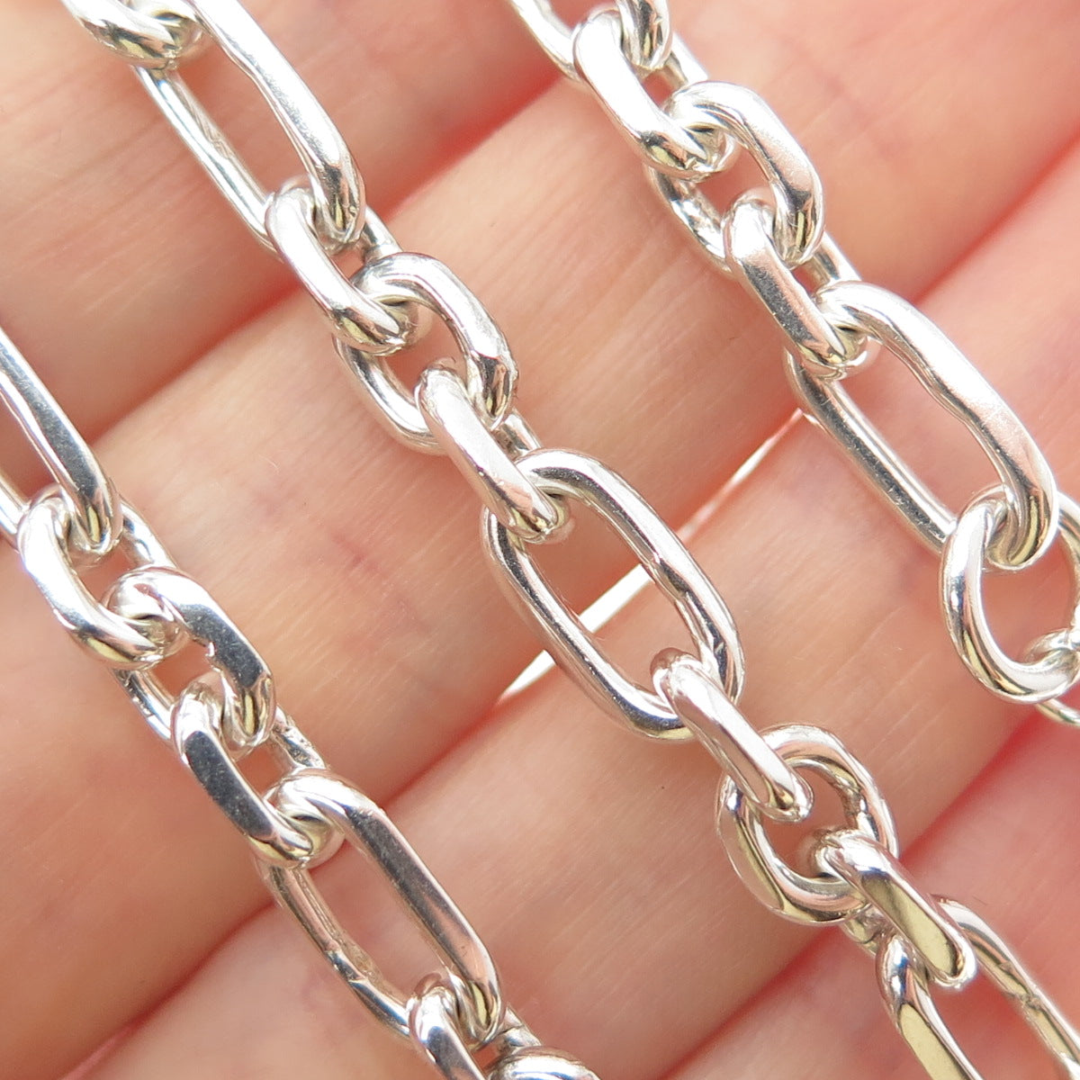 925 Sterling Silver Vintage Oval Figaro Chain Necklace 16-18"