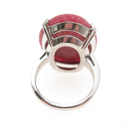 925 Sterling Silver Antique Art Deco Real Cabochon Rhodonite Ring Size 4