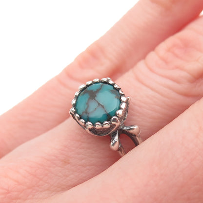925 Sterling Silver Vintage Real Bisbee Turquoise Modernist Ring Size 5.75