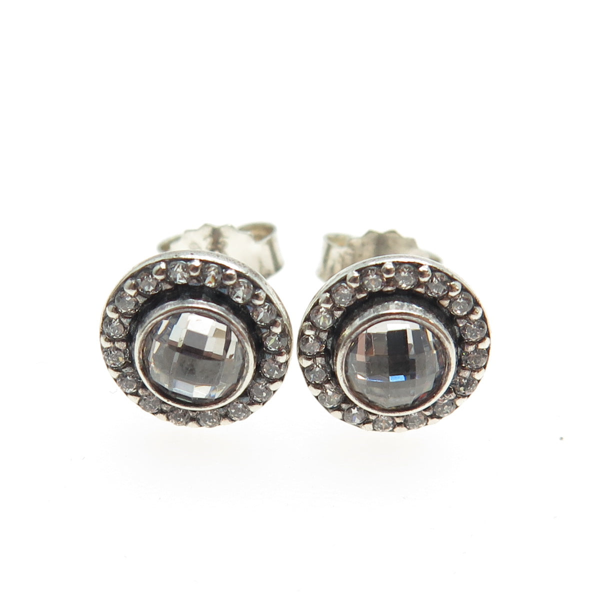 PANDORA 925 Sterling Silver Round-Cut C Z Sparkle Stud Earrings