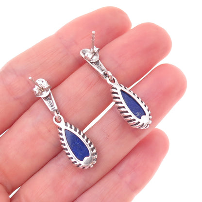 Carolyn Pollack 925 Sterling Silver Vintage Real Lapis Swirl Dangle Earrings