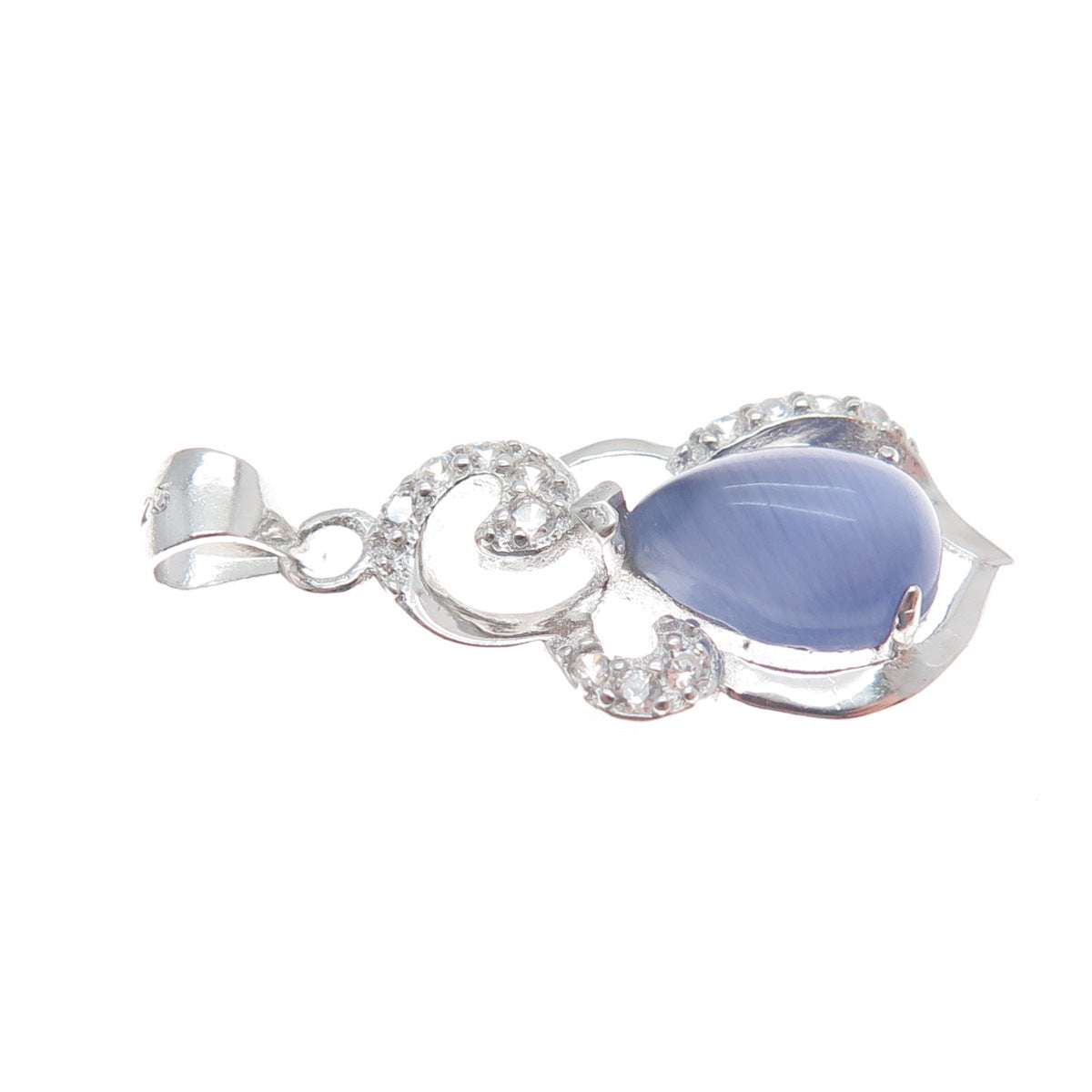 925 Sterling Silver Real Lavender Jade & C Z Minimalist Charm Pendant