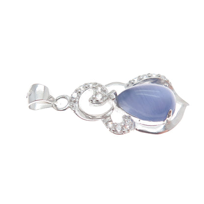 925 Sterling Silver Real Lavender Jade & C Z Minimalist Charm Pendant