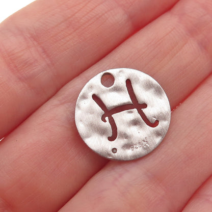 925 Sterling Silver Real Diamond Letter H Initial Hammered Mini Charm Pendant