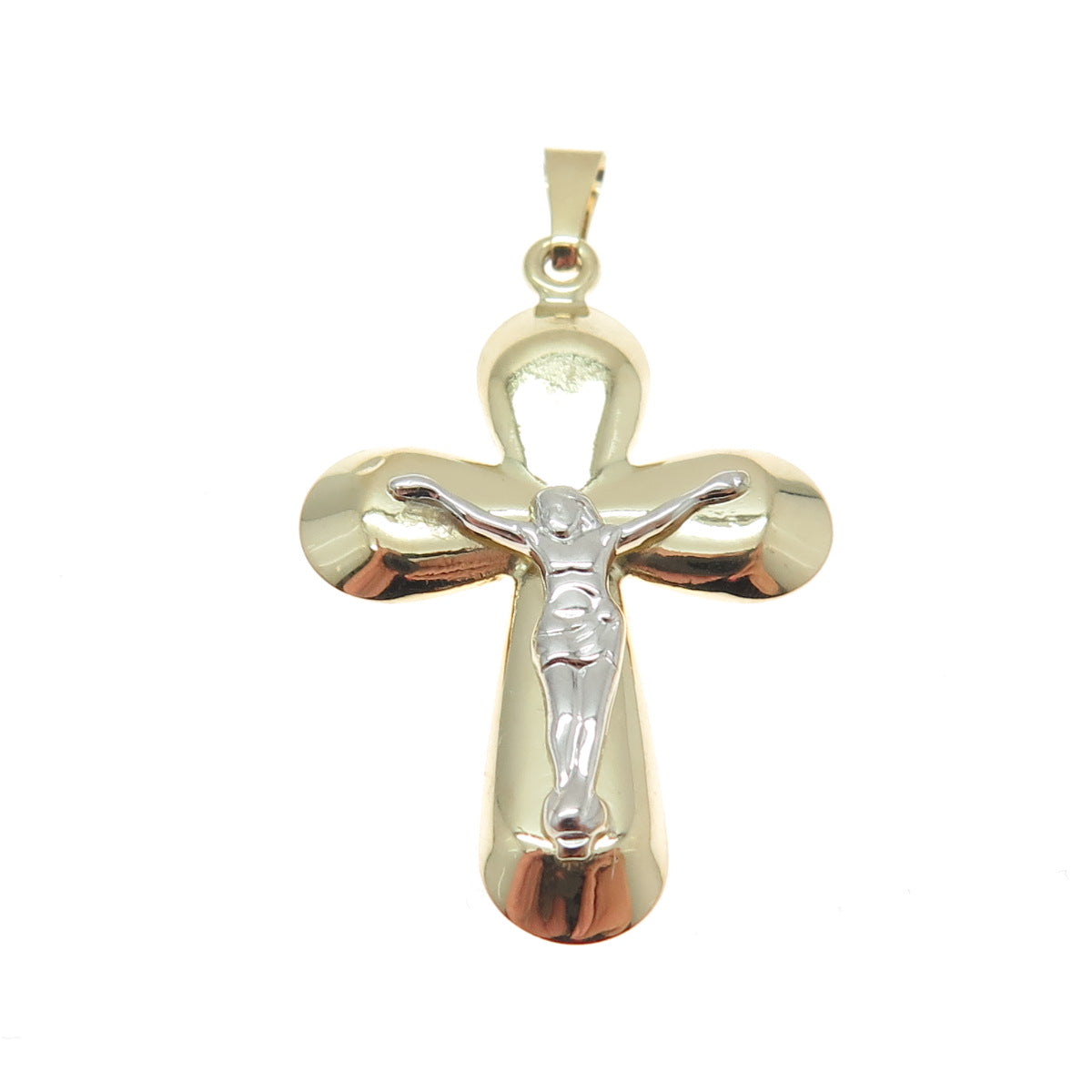 14K Yellow & White Gold Crucifix Cross Religious Charm Pendant