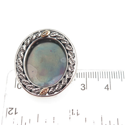 925 Sterling Silver 10K Gold Vintage Real Diamond Picture Frame Brooch / Pendant