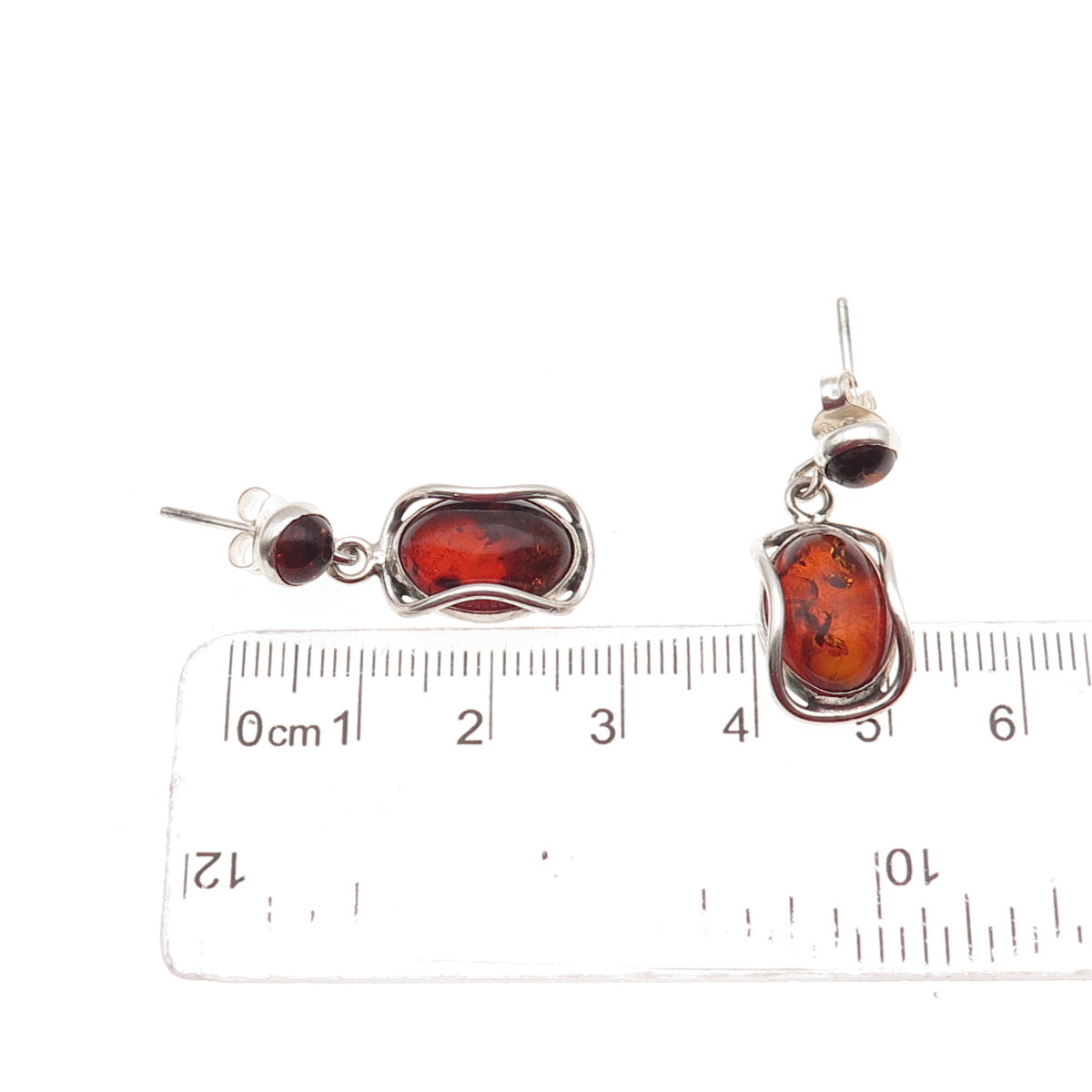 925 Sterling Silver Vintage Real Amber Modernist Oxidized Dangle Earrings