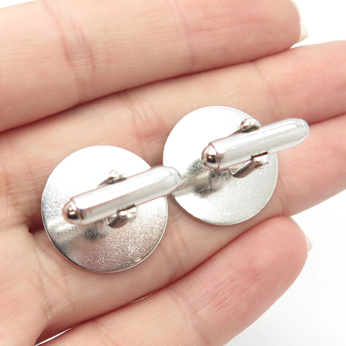 925 Sterling Silver Vintage Textured Round Cufflinks