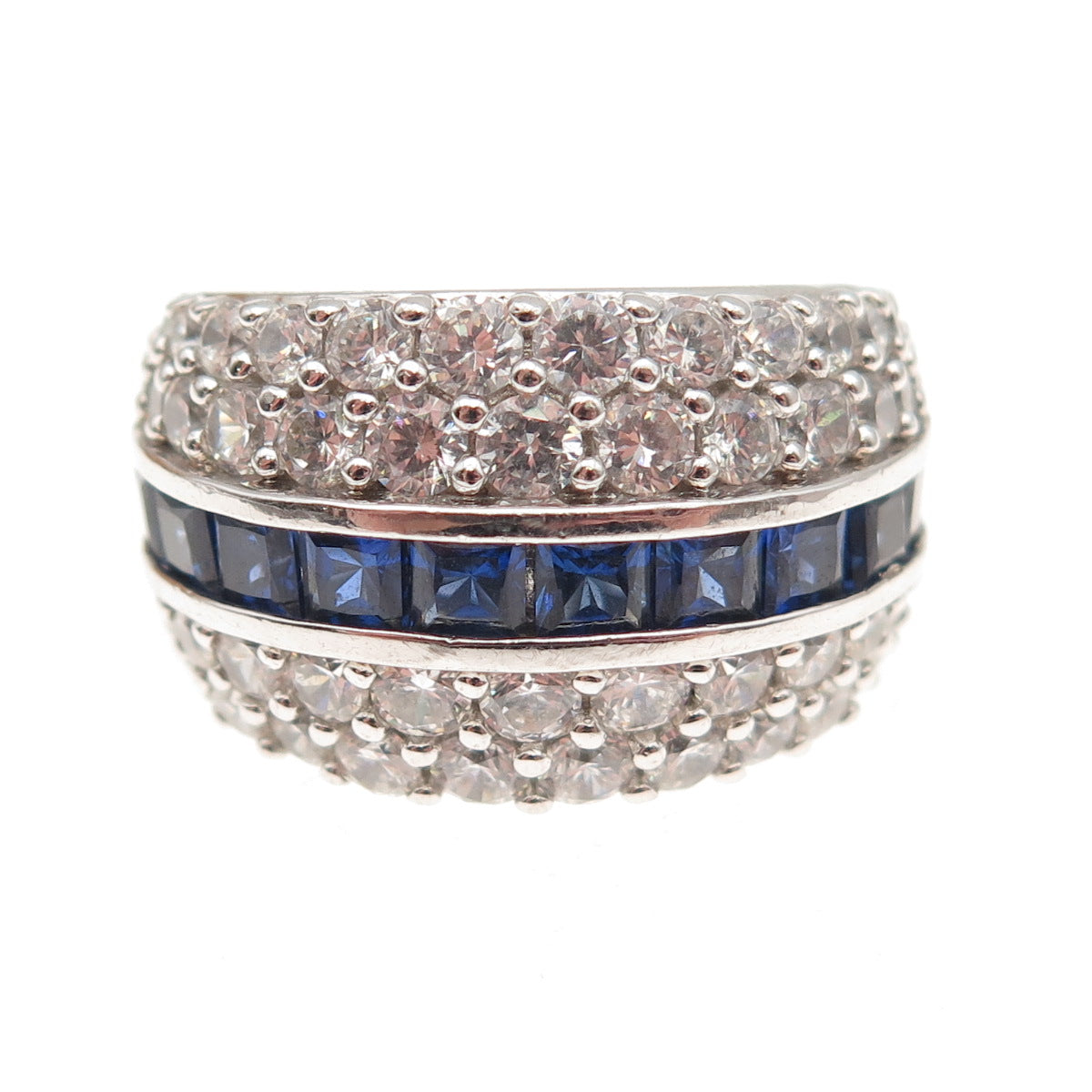 925 Sterling Silver Lab-Created Sapphire & C Z Ring Size 7