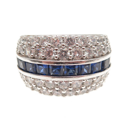 925 Sterling Silver Lab-Created Sapphire & C Z Ring Size 7