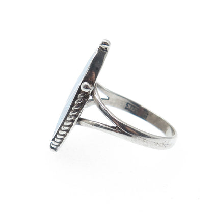 925 Sterling Silver Vintage Southwestern Turquoise Inlay Oxidized Ring Size 6.5