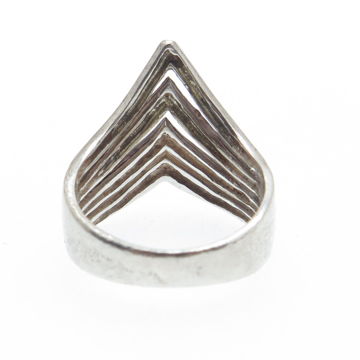 925 Sterling Silver Vintage Chevron 4-Row Oxidized Ring Size 6.25