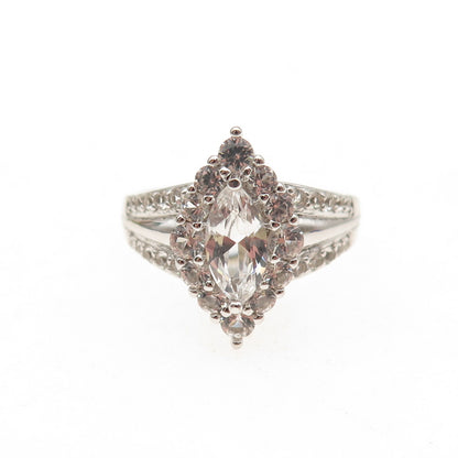 925 Sterling Silver Real Marquise & Round-Cut White Topaz Ring Size 7