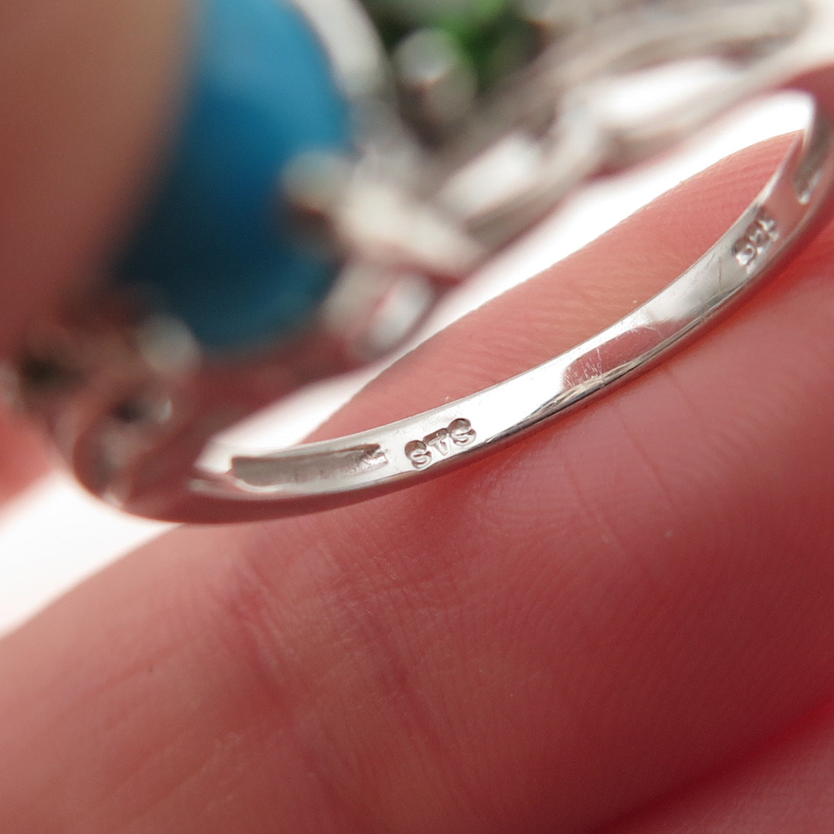 Chuck Clemency 925 Sterling Turquoise White Topaz & Chrome Diopside Ring Size 7