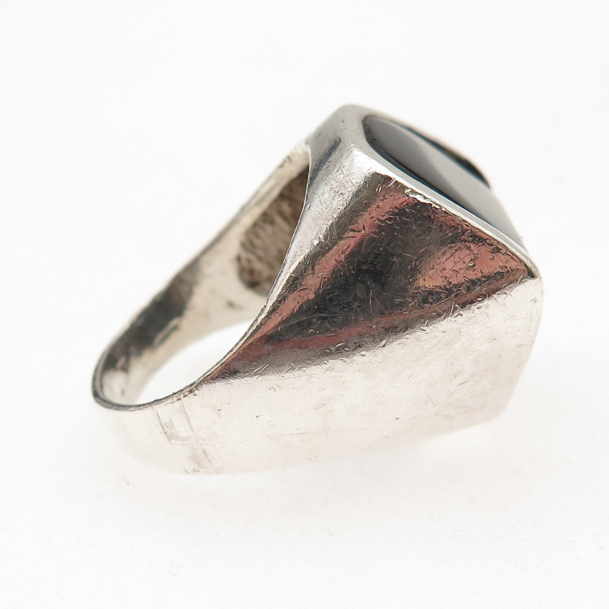 925 Sterling Silver Vintage Real Black Onyx Modernist Oxidized Ring Size 9.75