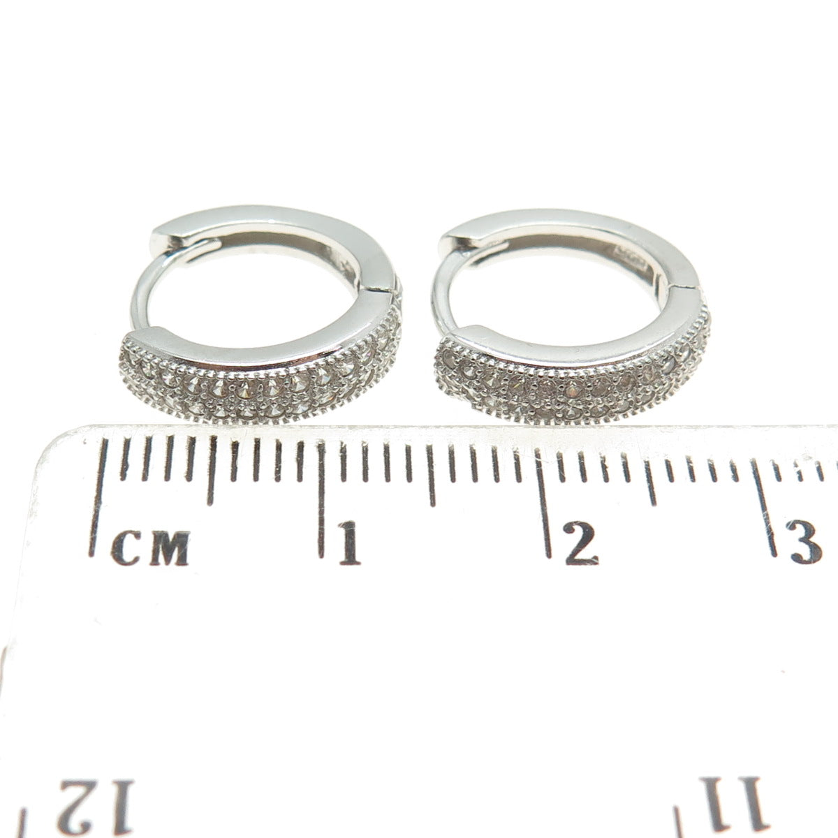 925 Sterling Silver Round-Cut Shaped C Z Huggie Earrings