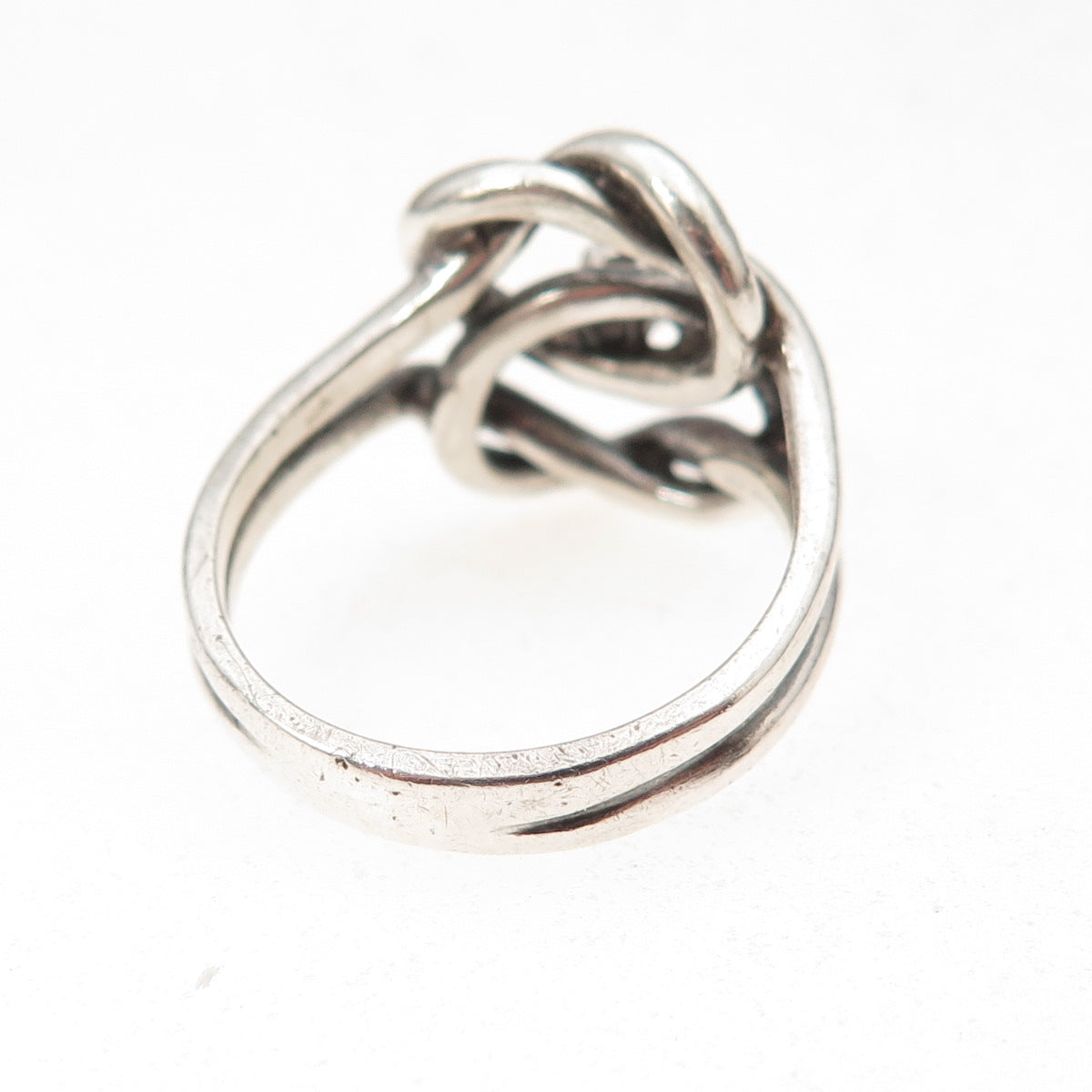 925 Sterling Silver Vintage Real White Topaz Love Knot Oxidized Ring Size 6.75