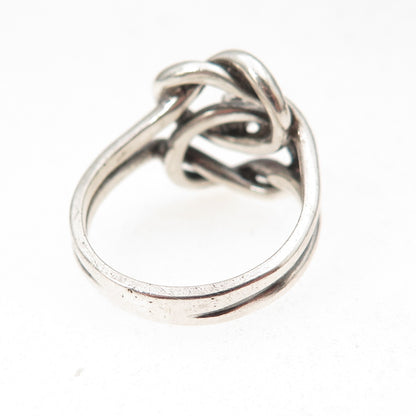 925 Sterling Silver Vintage Real White Topaz Love Knot Oxidized Ring Size 6.75