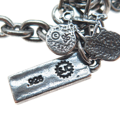 SUNDANCER 925 Sterling Silver Vintage Multi-Charms Oxidized Bracelet 6.75"