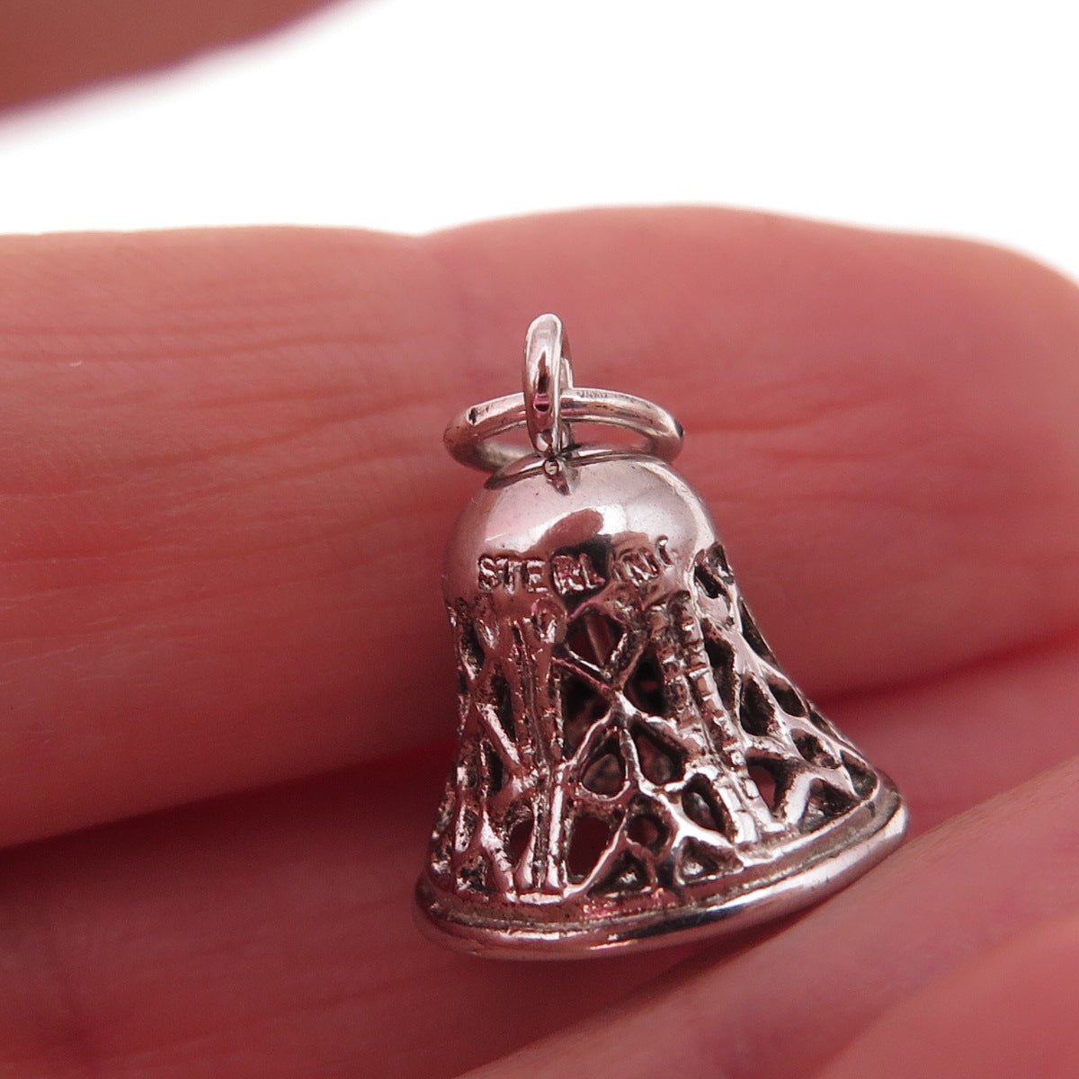 925 Sterling Silver Antique Art Deco Bell 3D Charm Pendant