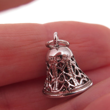 925 Sterling Silver Antique Art Deco Bell 3D Charm Pendant