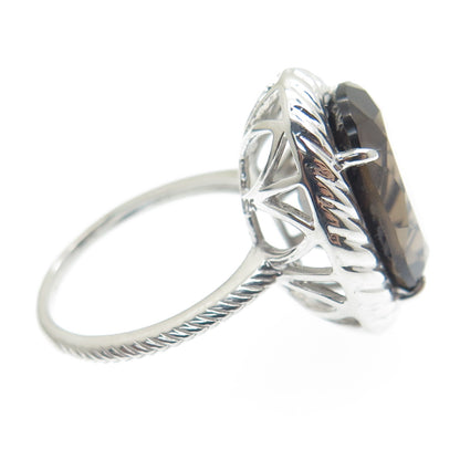 925 Sterling Silver Real Oval-Cut Smoky Quartz Twisted Ring Size 6.5