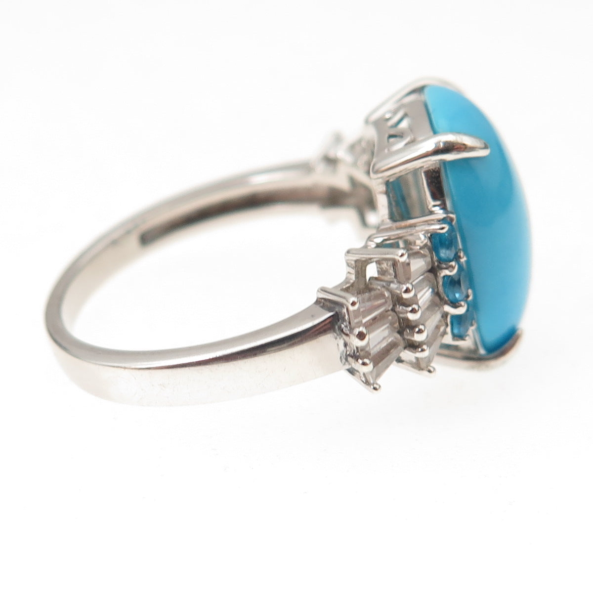 925 Sterling Silver Real Turquoise Apatite & White Topaz Ring Size 8.25