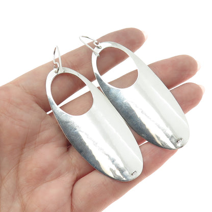 925 Sterling Silver Vintage Modernist Hammered Finish Dangle Earrings