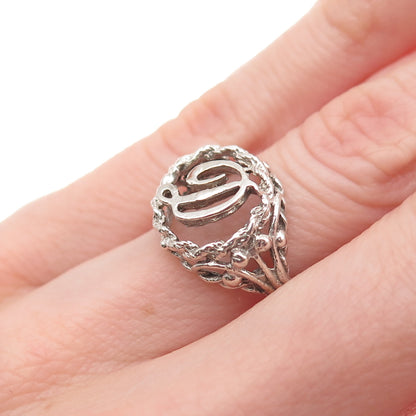 925 Sterling Silver Vintage Letter D Initial Oxidized Ring Size 5.5