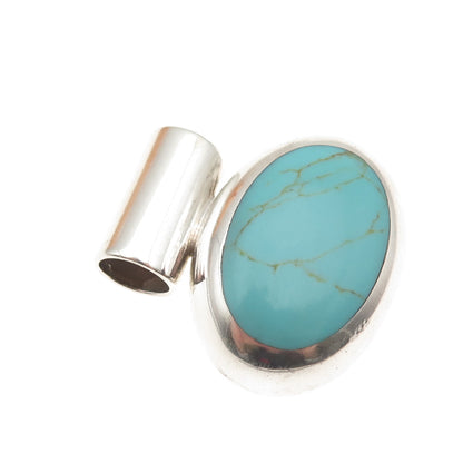 925 Sterling Silver Vintage Mexico Real Tyrone Turquoise Modernist Slide Pendant