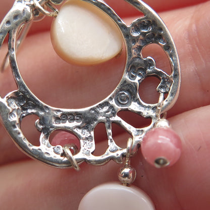 SHUBE 925 Sterling Silver Vintage Real MOP & Rhodochrosite Dangle Earrings