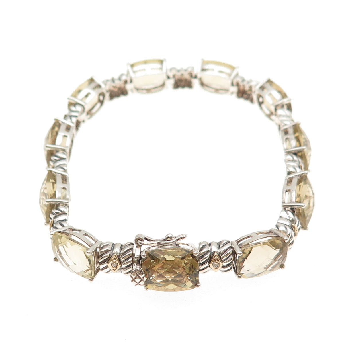 Town & Country Sterling 14K Gold Vintage Real Diamond Smoky Quartz Bracelet 7"