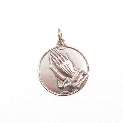 925 Sterling Silver Vintage Praying Hands Religious Charm Pendant
