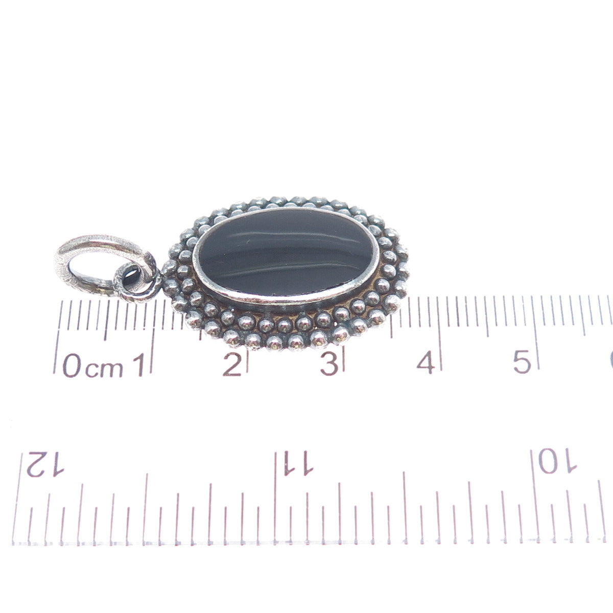 925 Sterling Silver Vintage Real Black Onyx Beaded Oxidized Charm Pendant