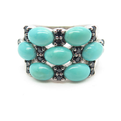 925 Sterling Silver Real Turquoise & Black Spinel Gemstone Ring Size 5.25