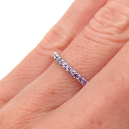 925 Sterling Silver Lavender C Z Eternity All Around Band Ring Size 4.75