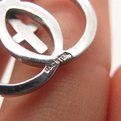 925 Sterling Silver Vintage Heart Cross Circles Pin Brooch