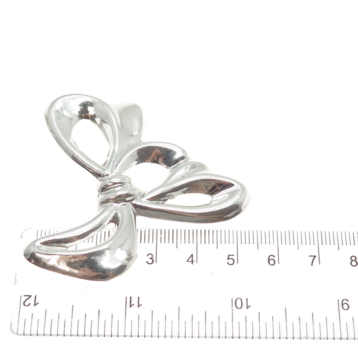 925 Sterling Silver Vintage Mexico Modernist Ribbon Bow Slide Pendant