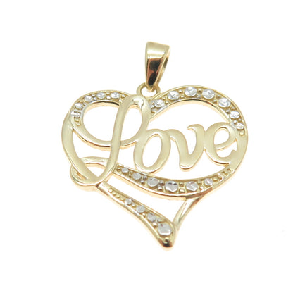 14K Yellow & White Gold Diamond-Cut "Love" Heart Minimalist Charm Pendant