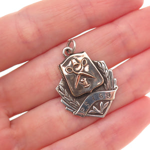 925 Sterling Silver 2-Tone Antique 1943 NY Public School 159 Fob Charm Pendant